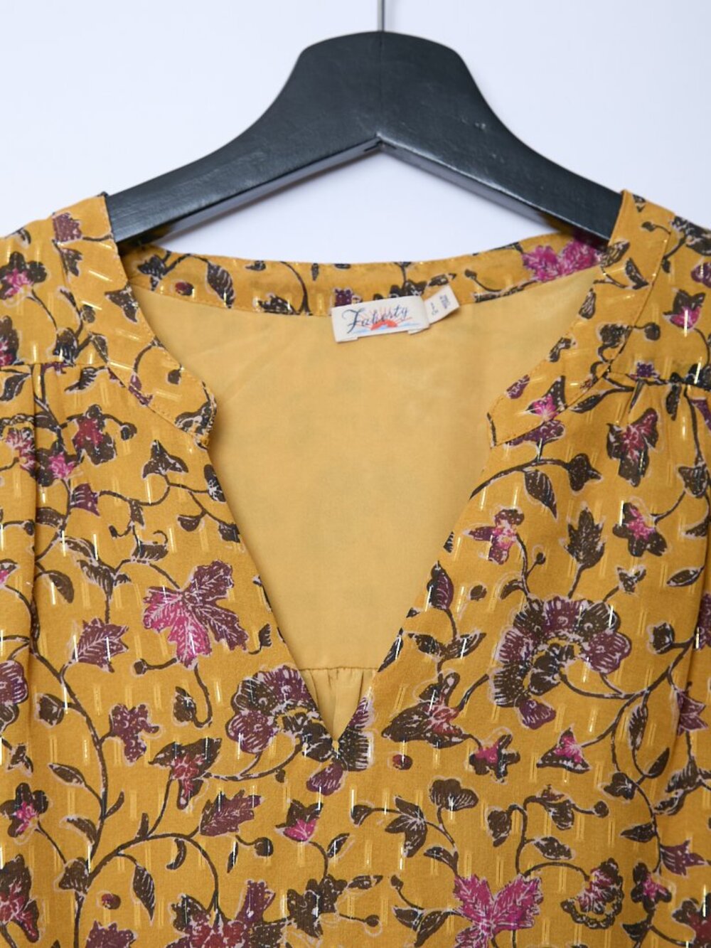 Faherty Silk Cotton Blend Floral Print Long Sleeve V-Neck Blouse Boho Summer - Picture 5 of 11